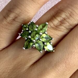 sterling silver green peridot flower cluster ring size 5.75